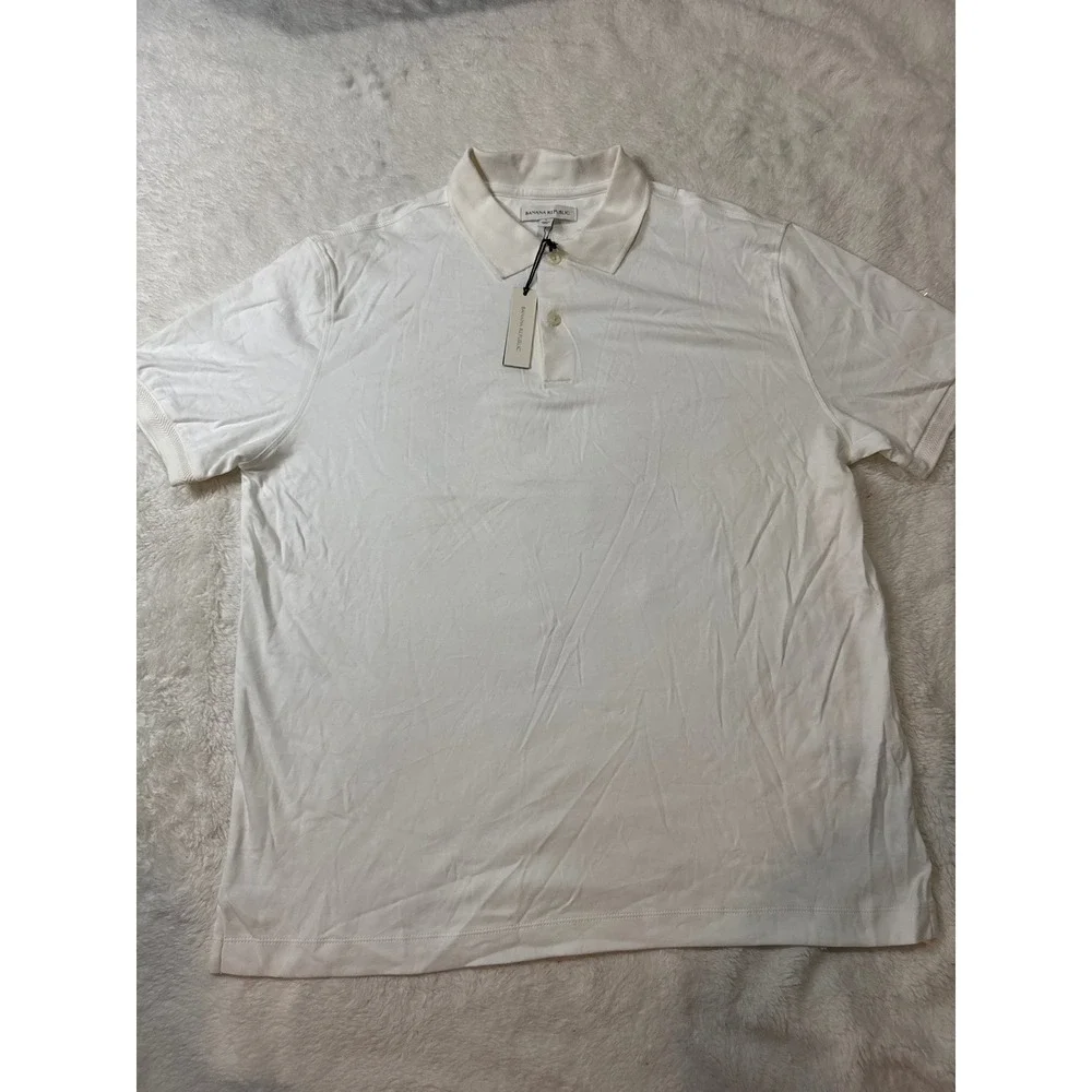 Banana Republic Polo Mens L White New NWT Snag Cotton Short Sleeve Top